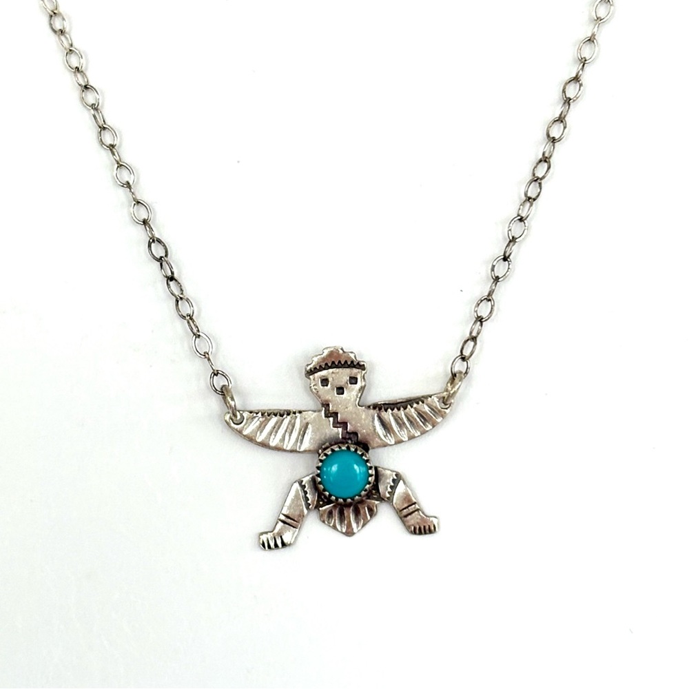 Silver and Turquoise Navajo Pendant Necklace